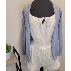 Womens Light Blue Open Front Lace Back Cardigan Small Cottagecore Y2K Fairy